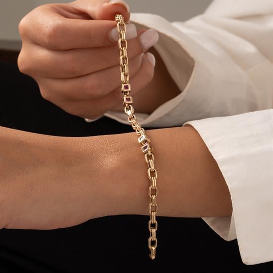 Kırmızı Taşlı 14 Ayar Altın Bileklik 