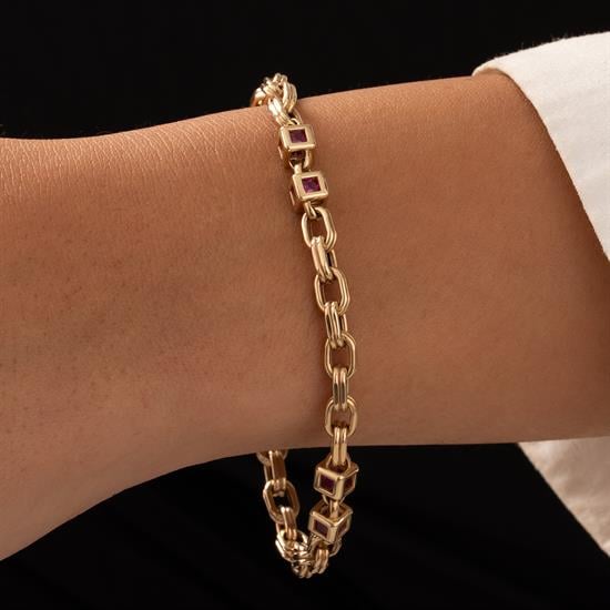 Kırmızı Taşlı 14 Ayar Altın Bileklik 