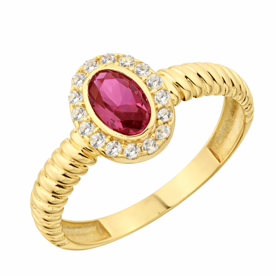 Kırmızı Taşlı 14 Ayar Altın Yüzük