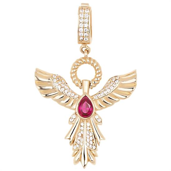 Kırmızı Taşlı Anka Kuşu Klipsli 14 Ayar Kolye Ucu 4 Cm