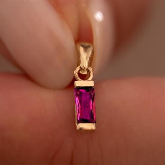 Kırmızı Taşlı Minimal 14 Ayar Kolye Ucu