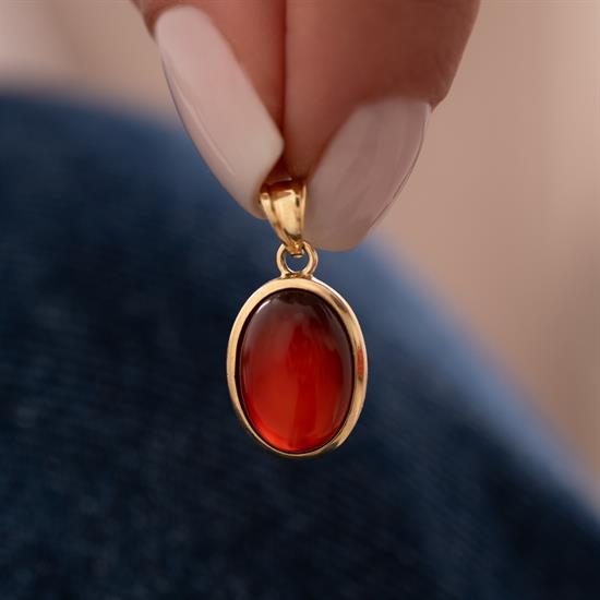 Kırmızı Taşlı Oval 14 Ayar Kolye Ucu