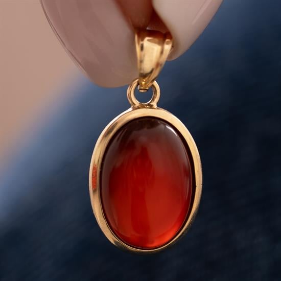 Kırmızı Taşlı Oval 14 Ayar Kolye Ucu