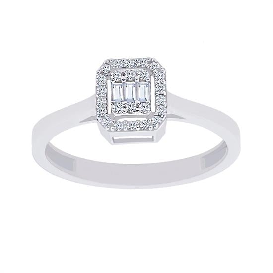 Klasik Beyaz Baget 14 Ayar Altın Yüzük