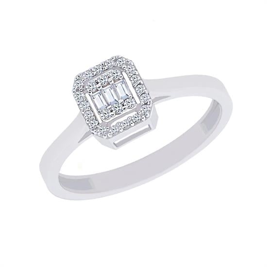 Klasik Beyaz Baget 14 Ayar Altın Yüzük