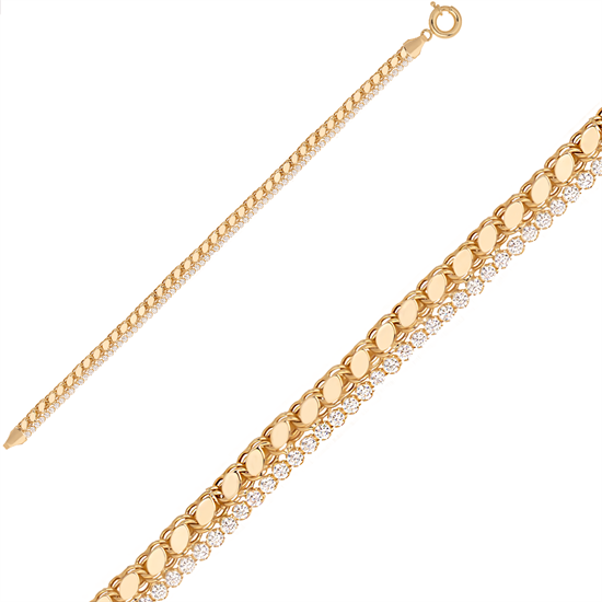 Klasik Taşlı Spor Bileklik 14 Ayar Altın