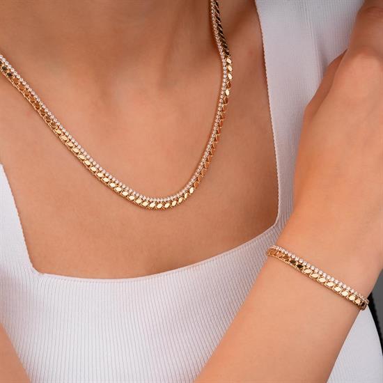 Klasik Taşlı Spor Bileklik 14 Ayar Altın