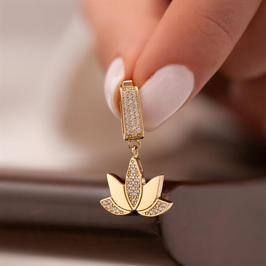 14 Ayar Altın Klipsli Lotus Çiçeği Kolye Ucu