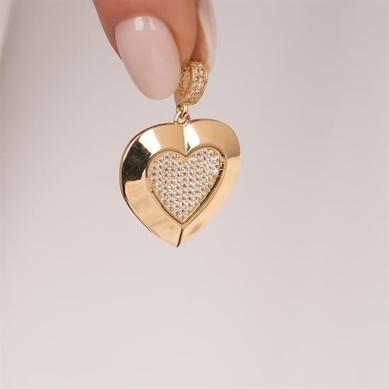 Klipsli Ortası Taşlı Kalp 14 Ayar Altın Kolye Ucu