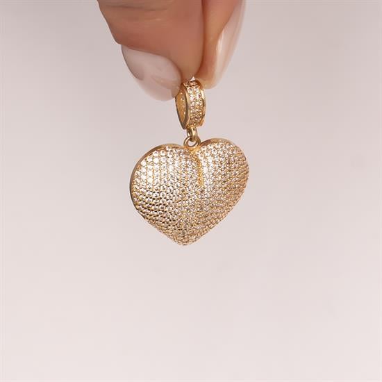 Klipsli Taşlı Kalp 14 Ayar Altın Kolye Ucu