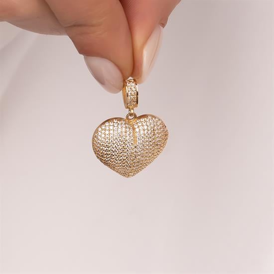 Klipsli Taşlı Kalp 14 Ayar Altın Kolye Ucu