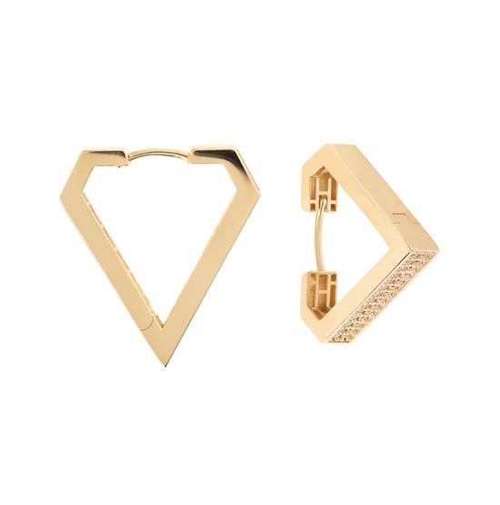 Köşeli İki Taraflı Kullanılabilir Spor 14 Ayar Altın Halka Küpe 2 Cm