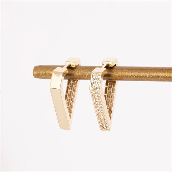 Köşeli İki Taraflı Kullanılabilir Spor 14 Ayar Altın Halka Küpe 2 Cm