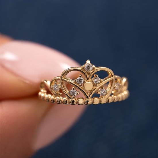 Özel Tasarım Kraliçe Tacı Altın Yüzük
