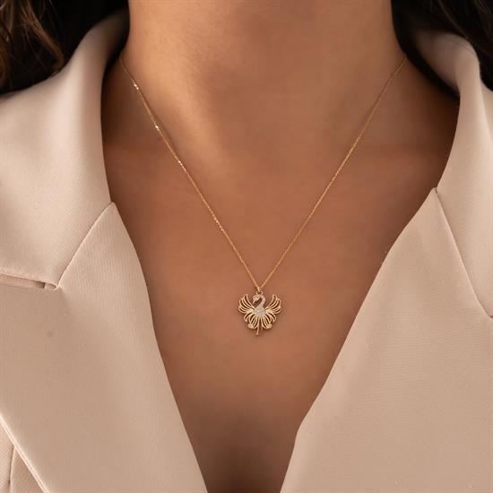 Kuş Motifli 14 Ayar Altın Kolye