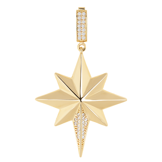 Kutup Yıldızı Az Taşlı Klipsli 14 Ayar Kolye Ucu 4.5 Cm