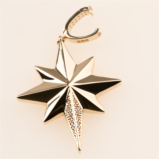 Kutup Yıldızı Az Taşlı Klipsli 14 Ayar Kolye Ucu 4.5 Cm