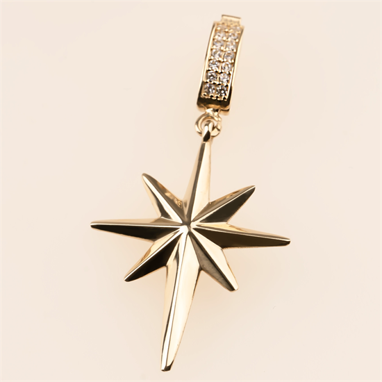 Kutup Yıldızı Az Taşlı Klipsli 14 Ayar Kolye Ucu 4 Cm