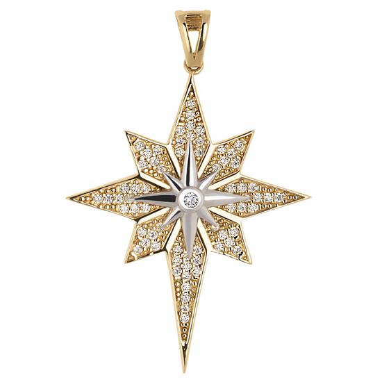 Kutup Yıldızı Taşlı 14 Ayar Kolye Ucu 4 Cm