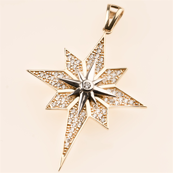 Kutup Yıldızı Taşlı 14 Ayar Kolye Ucu 4 Cm