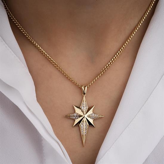 Kutup Yıldızı Taşlı 4 Cm 14 Ayar Kolye Ucu