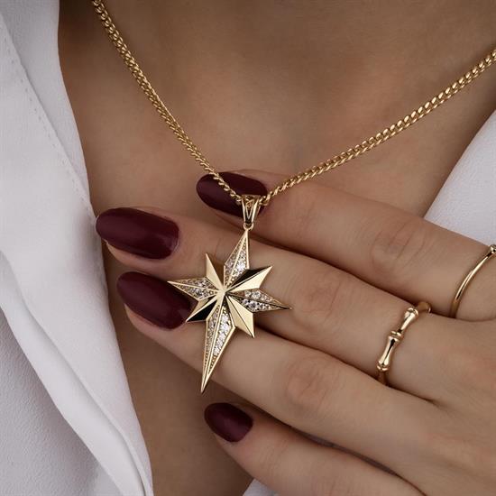 Kutup Yıldızı Taşlı 4 Cm 14 Ayar Kolye Ucu