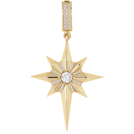 Kutup Yıldızı Taşlı Klipsli 14 Ayar Kolye Ucu 4.5 Cm