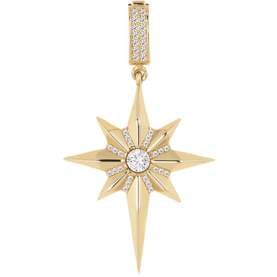 Kutup Yıldızı Taşlı Klipsli 14 Ayar Kolye Ucu 4.5 Cm