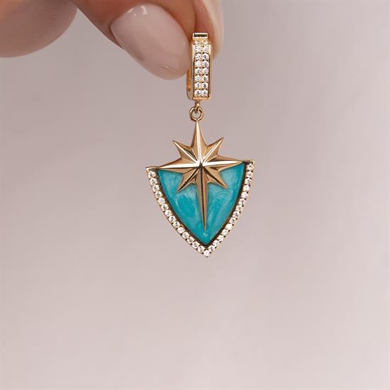 Kuzey Yıldızı Turkuaz Mineli 14 Ayar Altın Kolye Ucu