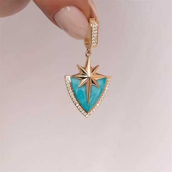 Kuzey Yıldızı Turkuaz Mineli 14 Ayar Altın Kolye Ucu