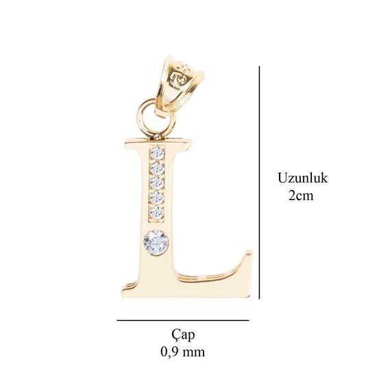 L Harfi Taşlı 14 Ayar Altın Kolye Ucu