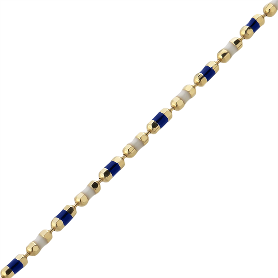 Lacivert Beyaz Mineli 14 Ayar Altın Bileklik