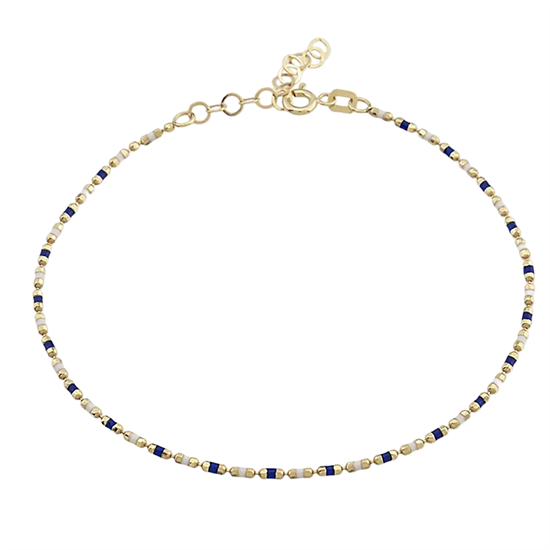 Lacivert Beyaz Mineli 14 Ayar Altın Bileklik