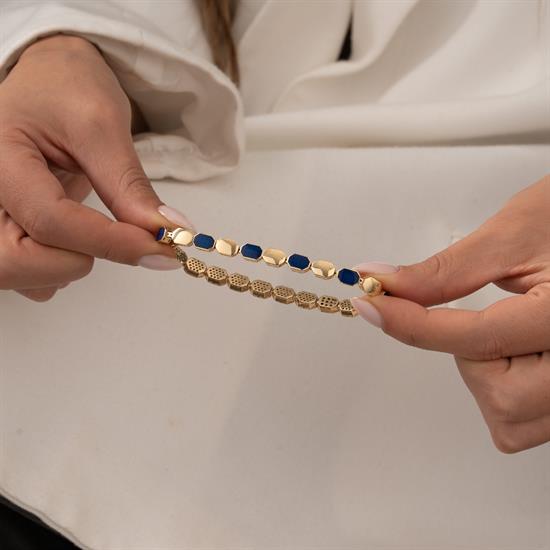 Lacivert Mineli 14 Ayar Altın Kelepçe