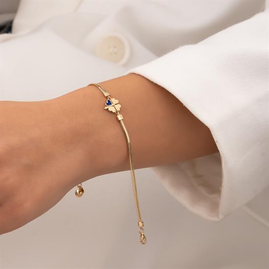 Lacivert Mineli Yonca Balıksırtı 14 Ayar Altın Bileklik