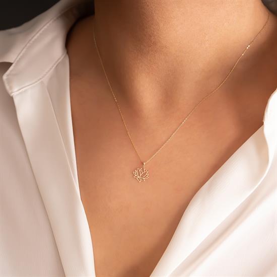 Lotus Çiçeği 14 Ayar Altın Kolye