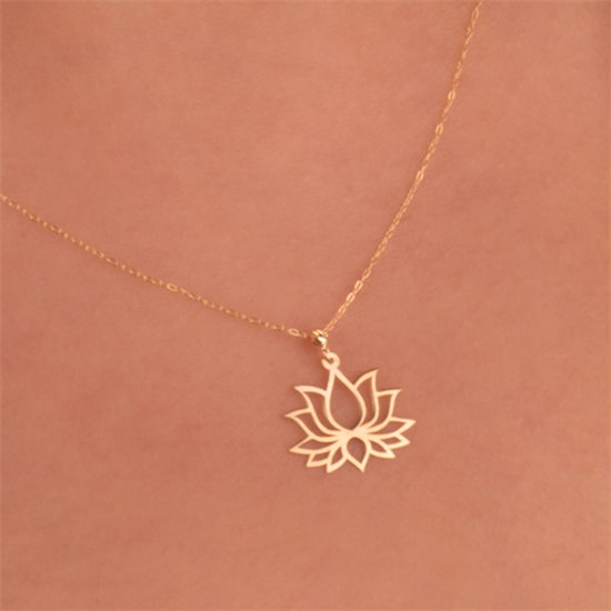 Lotus Çiçeği 14 Ayar Altın Kolye