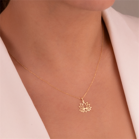 Lotus Çiçeği 14 Ayar Altın Kolye