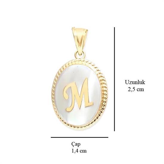 M Harfi Sedefli 14 Ayar Altın Kolye Ucu