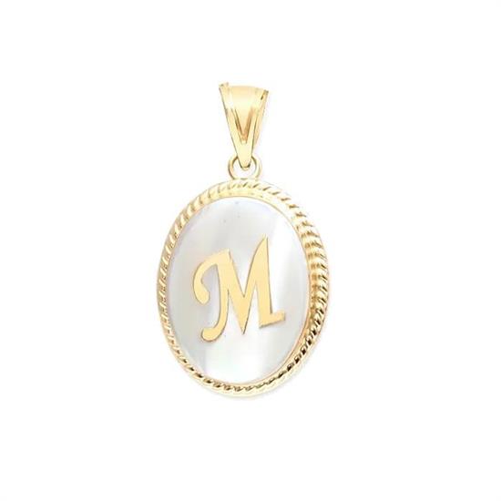 M Harfi Sedefli 14 Ayar Altın Kolye Ucu