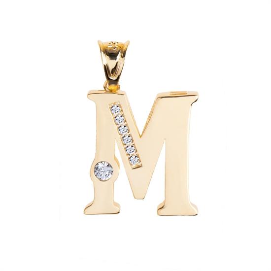 M Harfi Taşlı 14 Ayar Altın Kolye Ucu