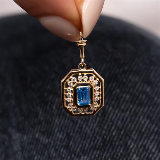 Mavi Baget Taşlı 14 Ayar Altın Kolye Ucu