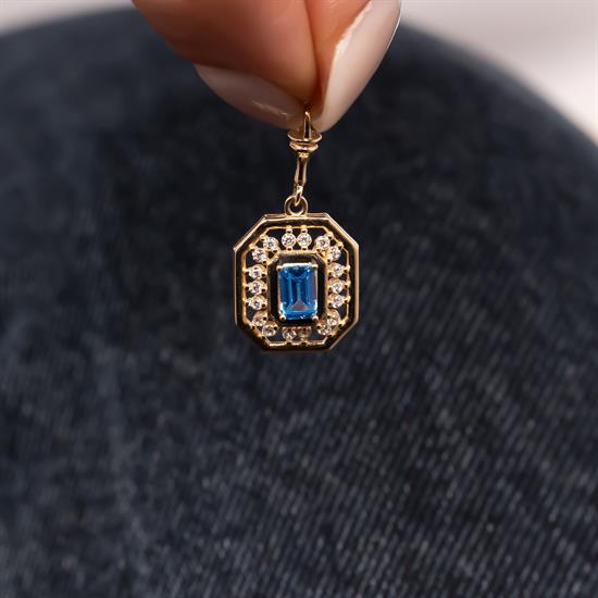 Mavi Baget Taşlı 14 Ayar Altın Kolye Ucu
