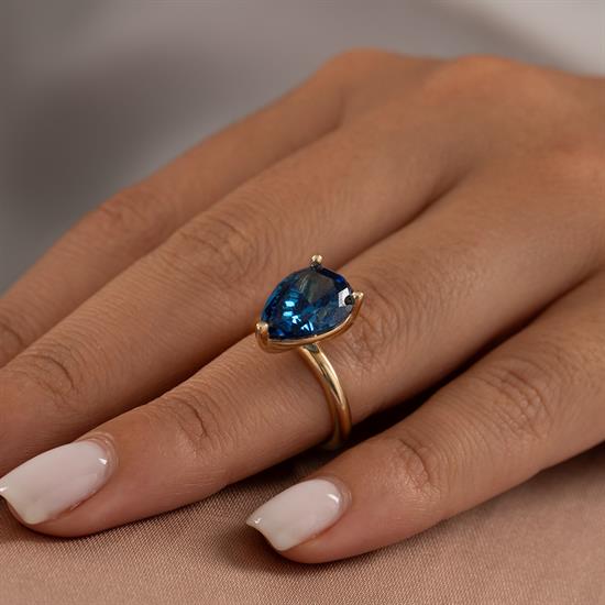 Mavi Baget Taşlı 14 Ayar Altın Yüzük