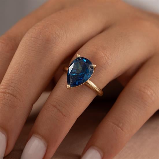 Mavi Baget Taşlı 14 Ayar Altın Yüzük