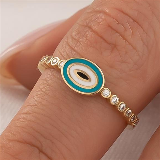 Mavi Beyaz Mineli 14 Ayar Altın Yüzük