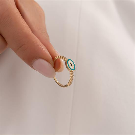 Mavi Beyaz Mineli 14 Ayar Altın Yüzük