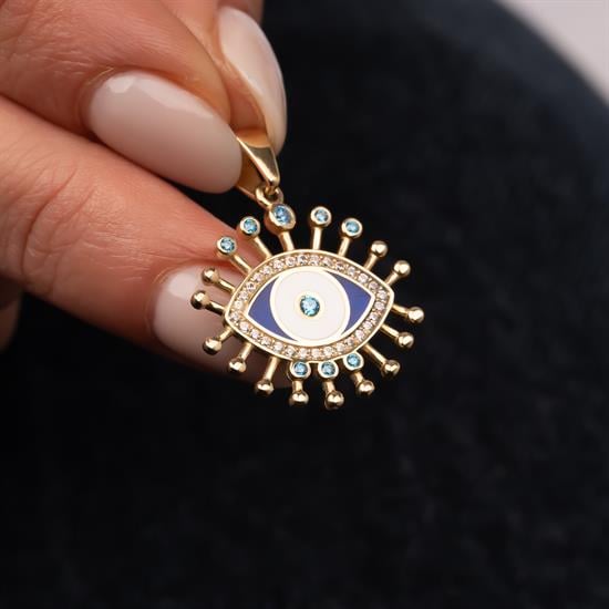 Mavi Göz Taşlı 14 Ayar Altın Kolye Ucu