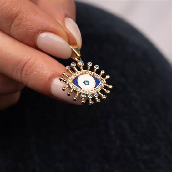 Mavi Göz Taşlı 14 Ayar Altın Kolye Ucu