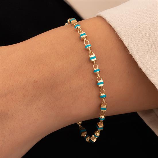 Mavi Mineli 14 Ayar Altın Bileklik